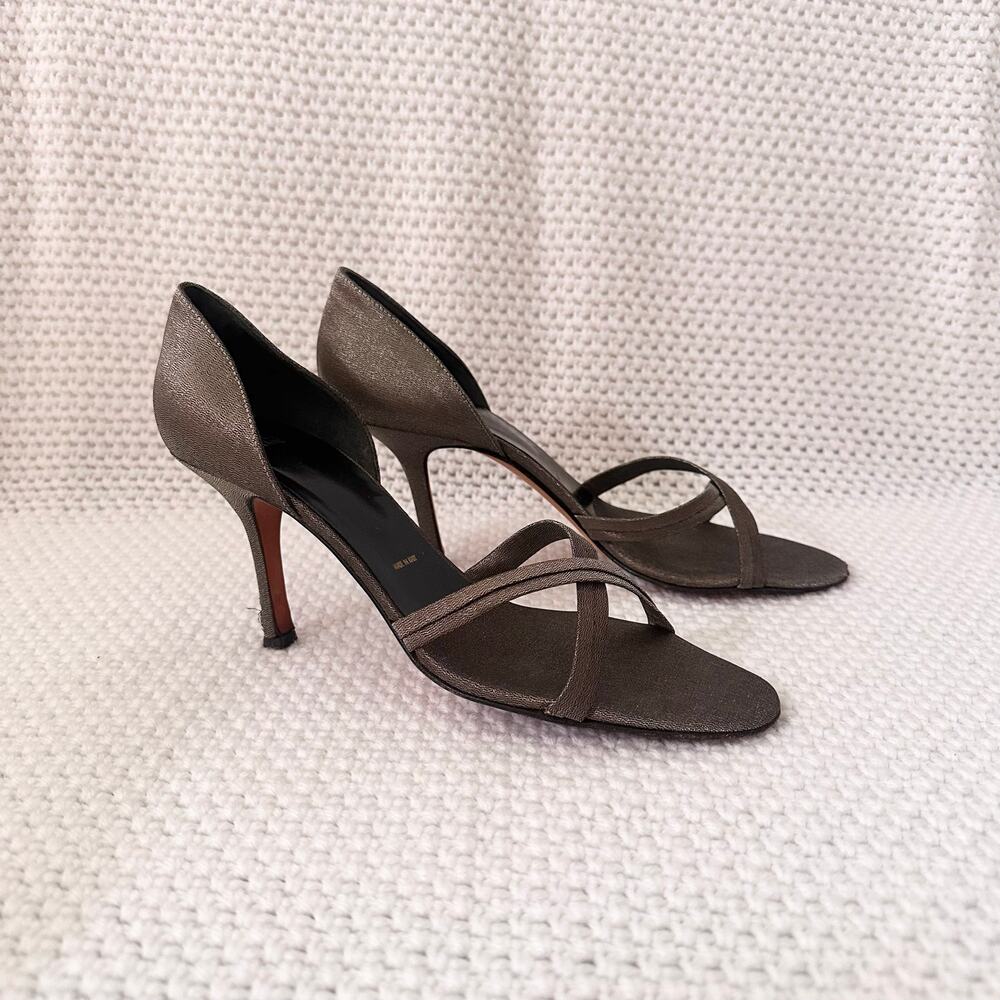 Vera Wang Sweet Lame Gray Anthracite Crossover D'Orsay Stiletto Heel Sandals 38